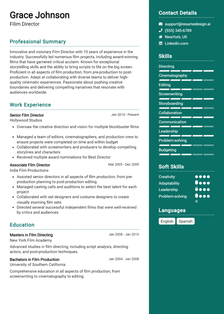 Filim Director Resume Example