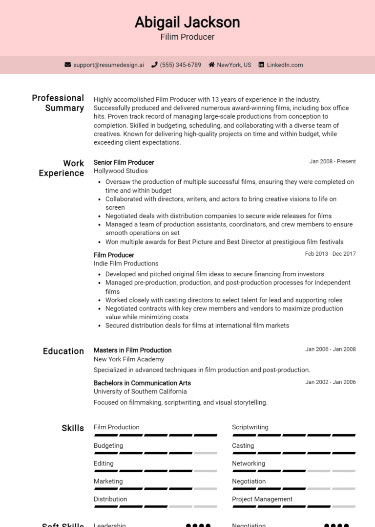 16 Filim Producer Resume Examples And Templates for 2025