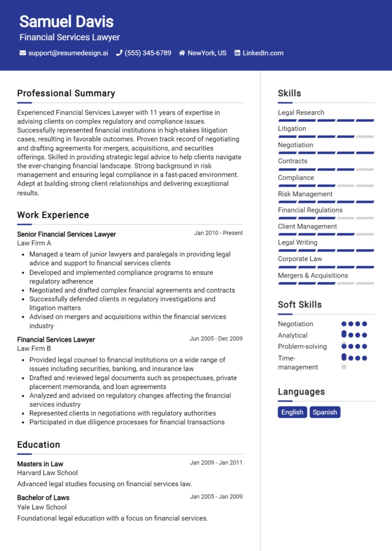 31 Financial Services Lawyer Resume Examples And Templates for 2025