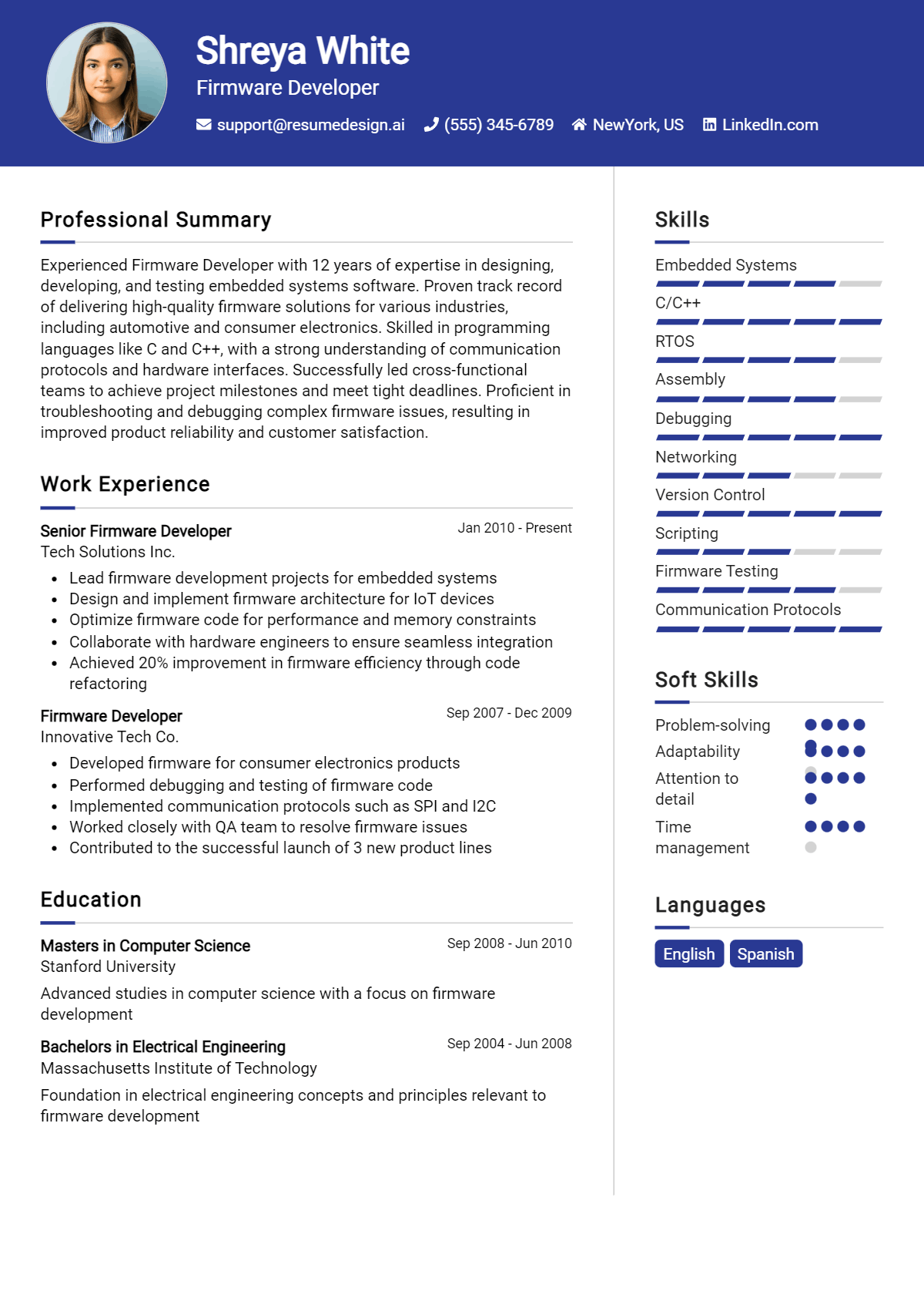 Firmware Developer Resume Example