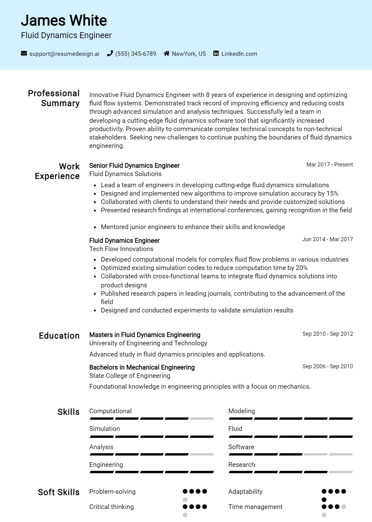 Fluid Dynamics Engineer Resume Example