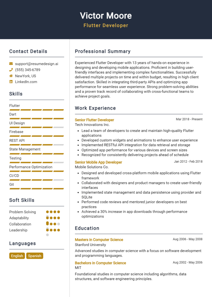 Flutter Developer Resume Example