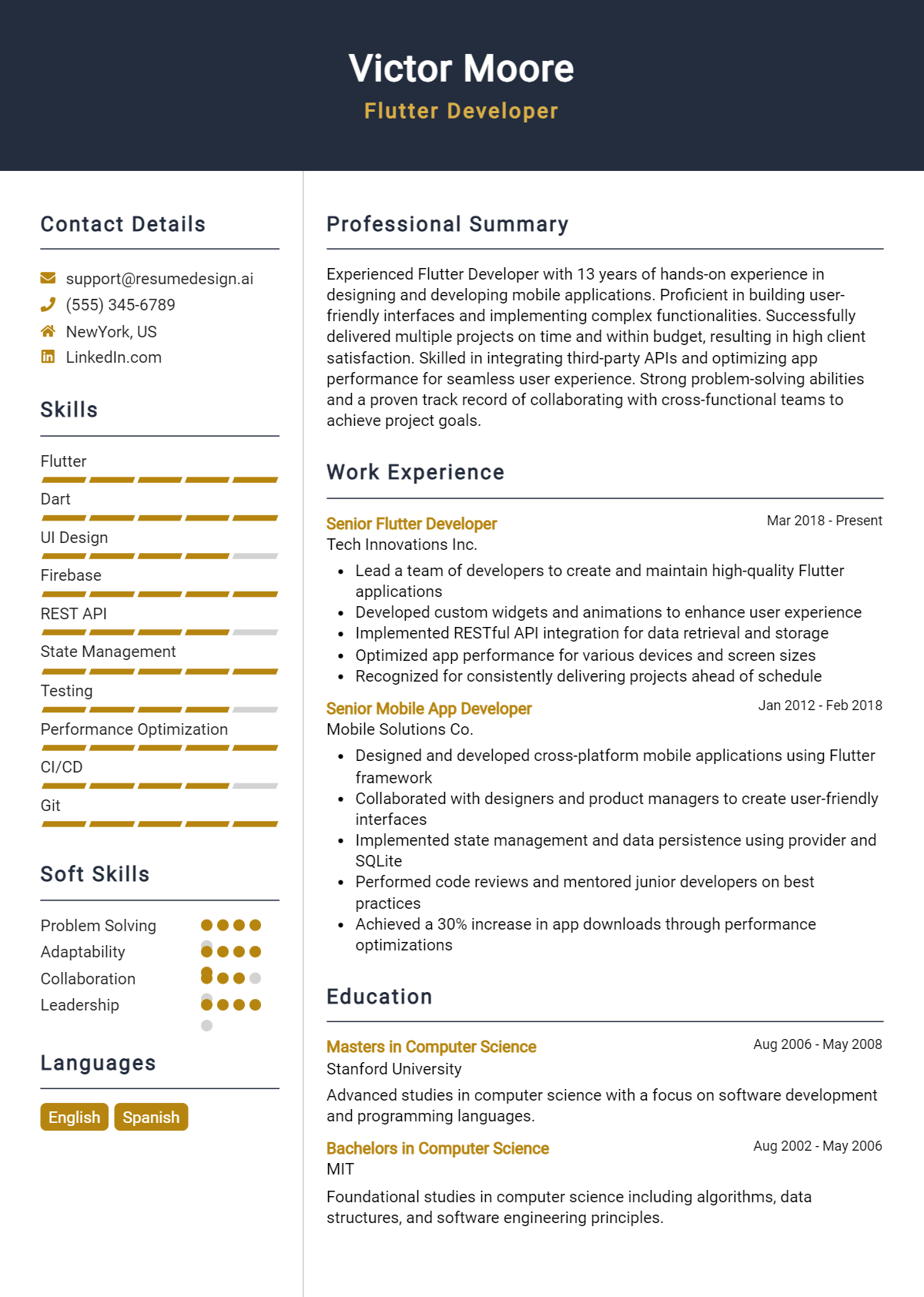 Flutter Developer Resume Example