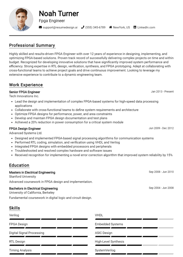 Fpga Engineer Resume Example