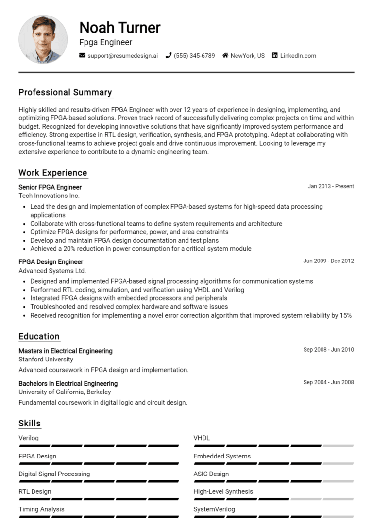 20 FPGA Engineer Resume Examples And Templates for 2025
