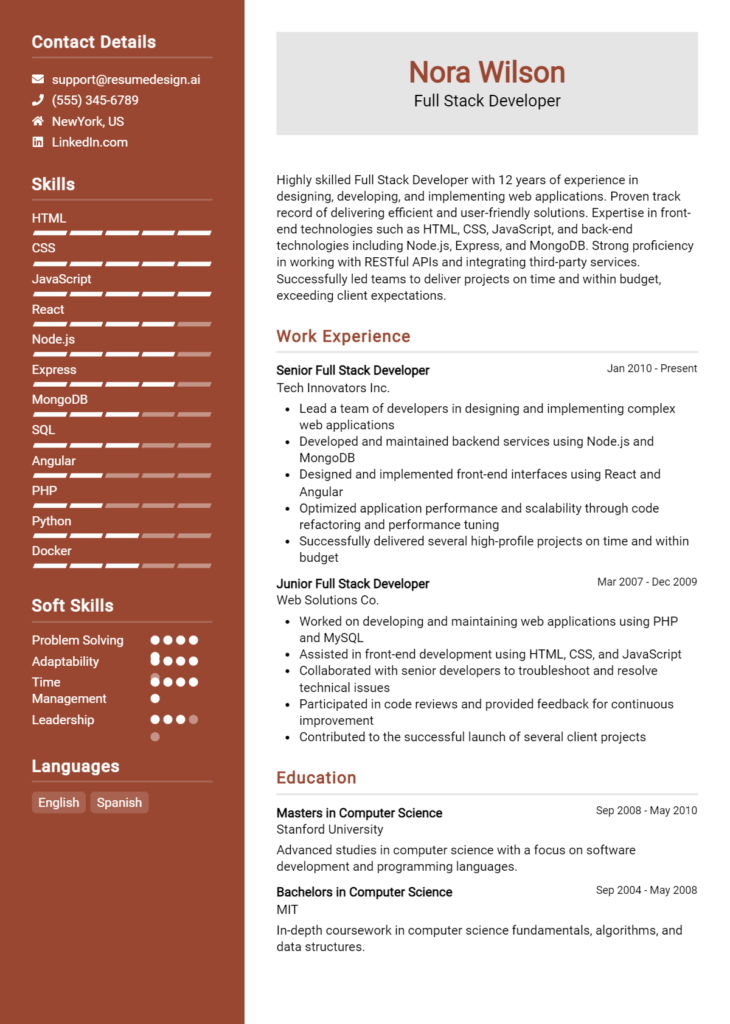 Full Stack Developer Resume Example