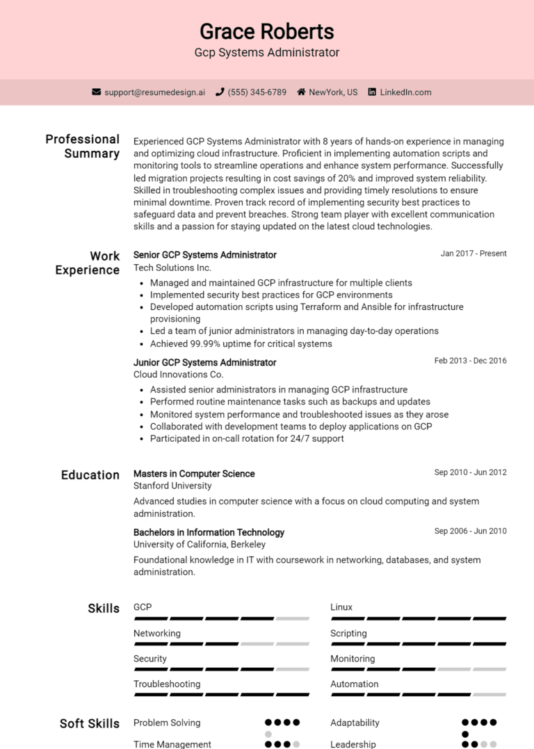 24 GCP Systems Administrator Resume Examples And Templates for 2025