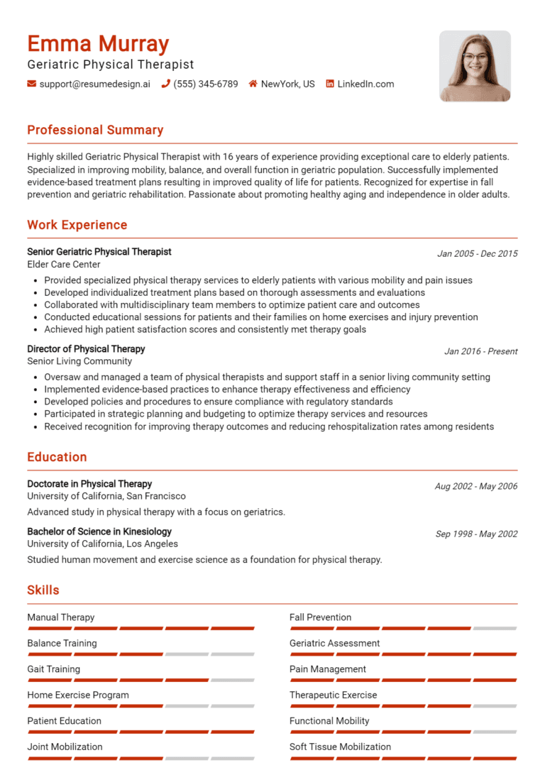 16 Geriatric Physical Therapist Resume Examples And Templates for 2025