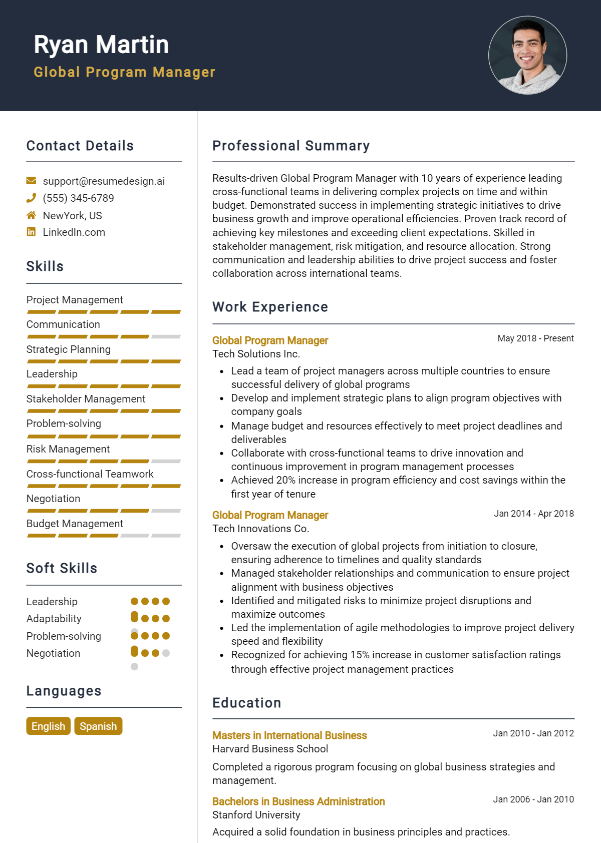 Global Program Manager Resume Example