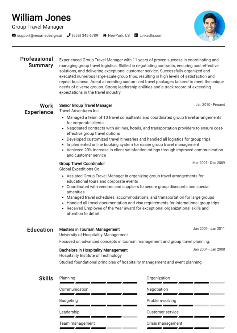 18 Group Travel Manager Resume Examples And Templates for 2025
