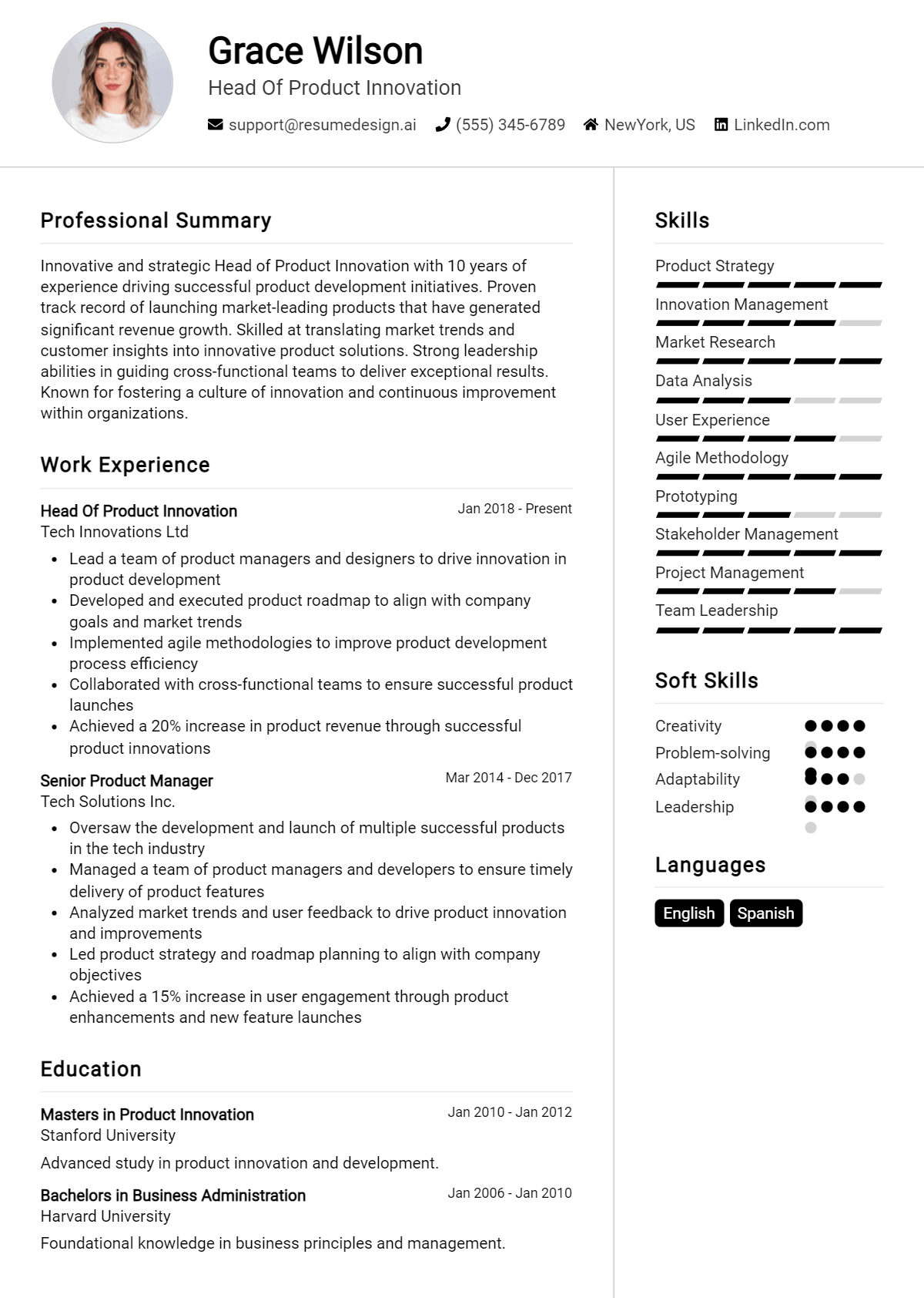 Head Of Product Innovation Resume Example