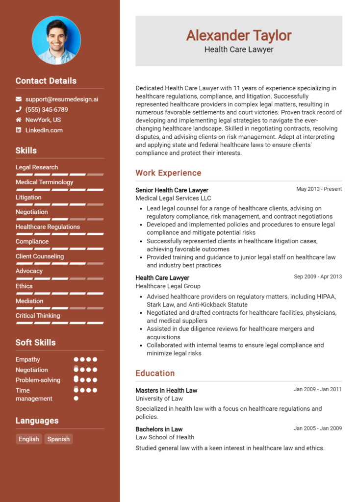 Health Care Lawyer Resume Example