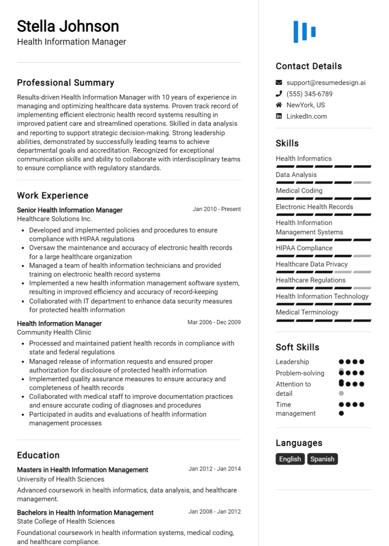 21 Health Information Manager Resume Examples And Templates for 2025
