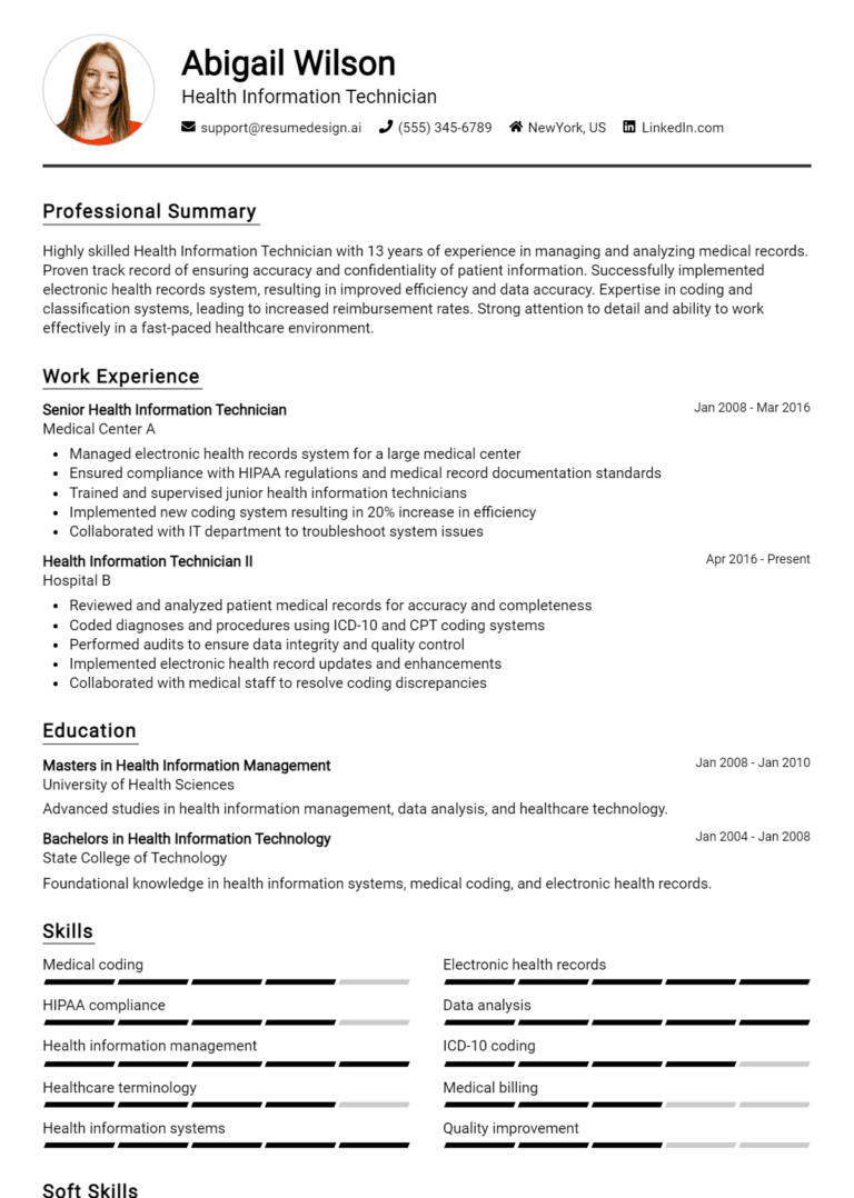 12 Health Information Technician Resume Examples And Templates for 2025
