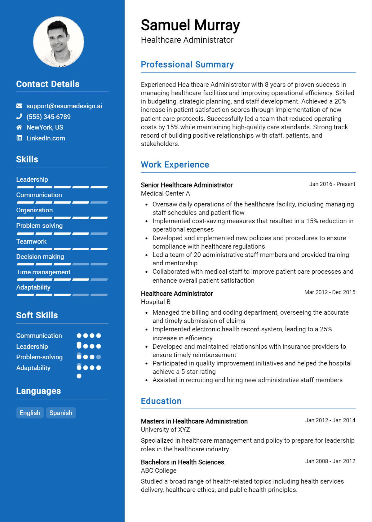 Healthcare Administrator Resume Example