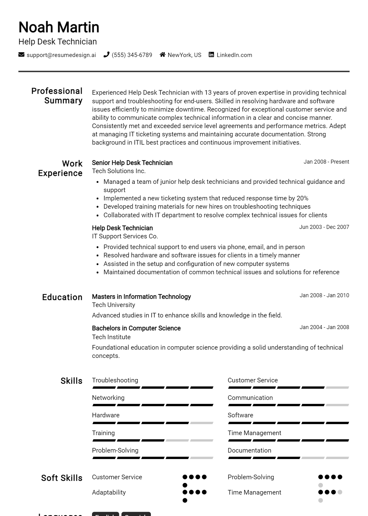 Help Desk Technician Resume Example