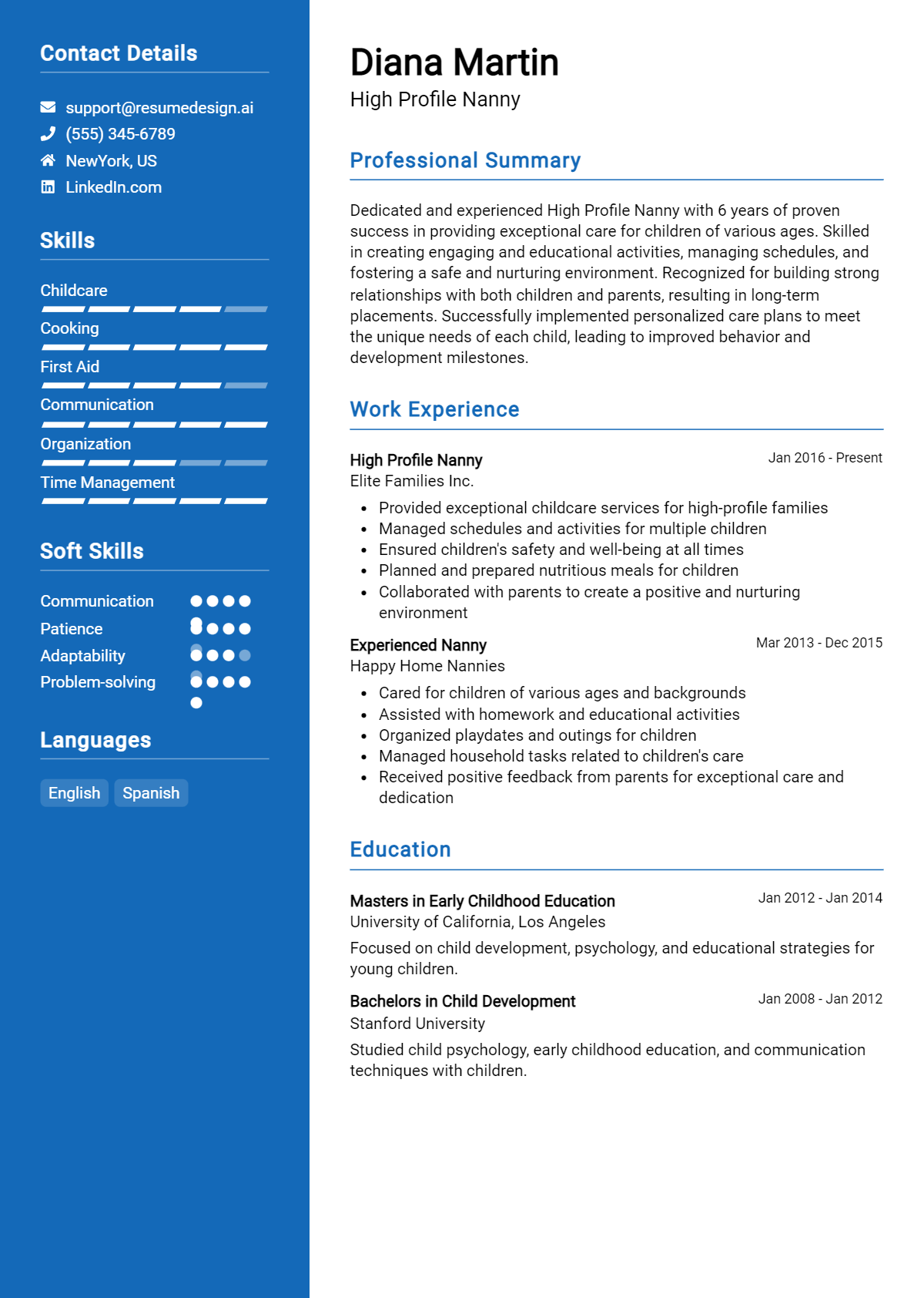 High Profile Nanny Resume Example