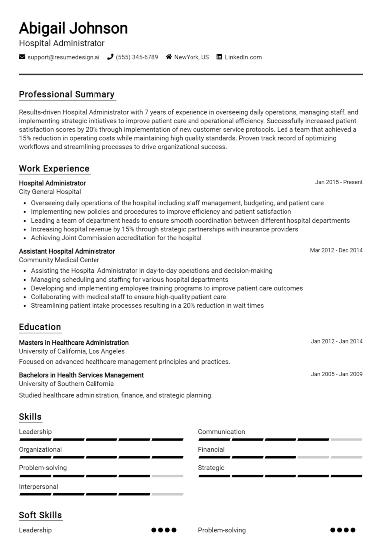 21 Hospital Administrator Resume Examples And Templates for 2025