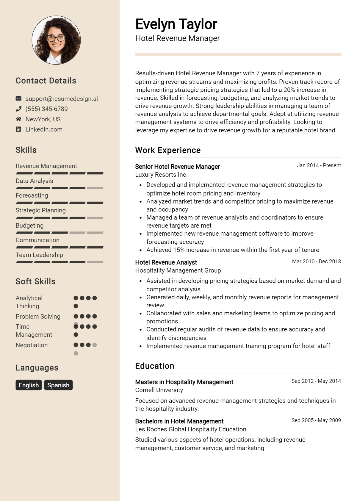 Hotel Revenue Manager Resume Example