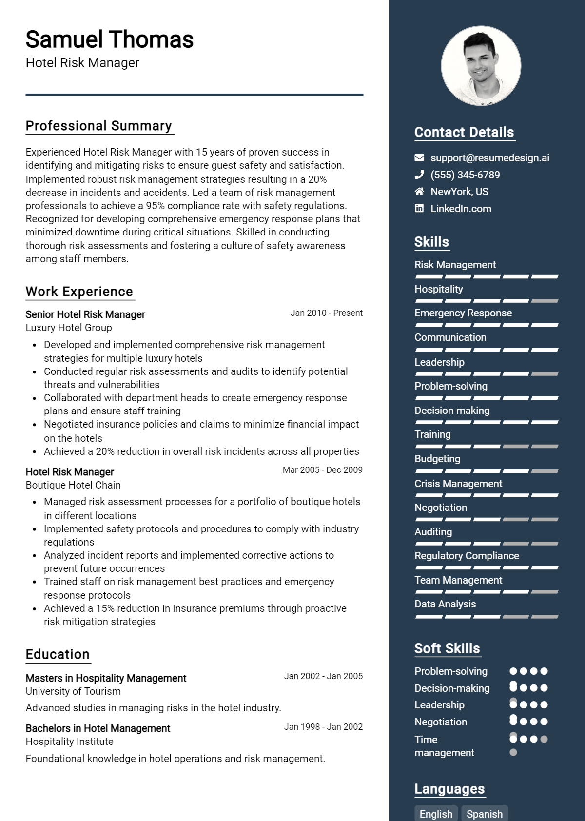 Hotel Risk Manager Resume Example