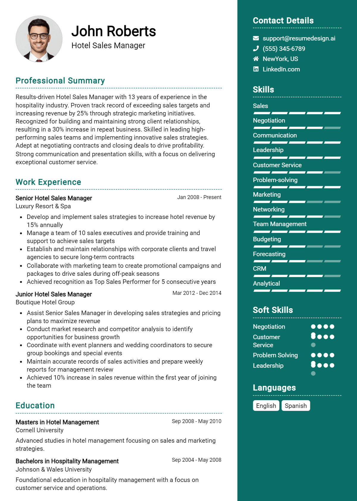 Hotel Sales Manager Resume Example