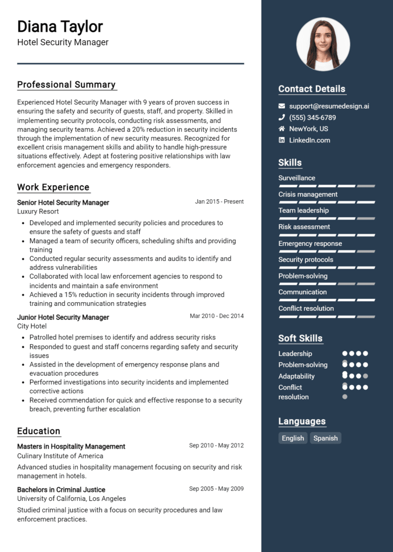 17 Hotel Security Manager Resume Examples And Templates for 2025