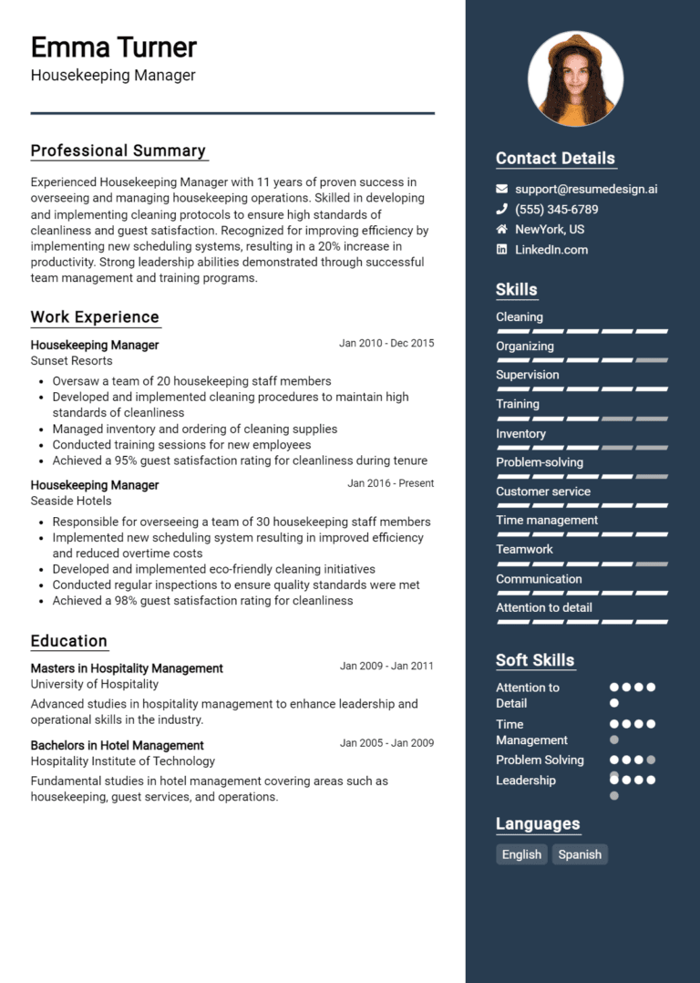 17 Housekeeping Manager Resume Examples And Templates for 2025