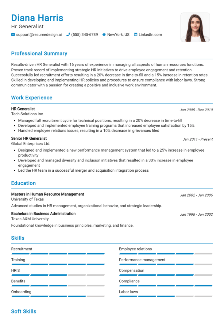 Hr Generalist Resume Example