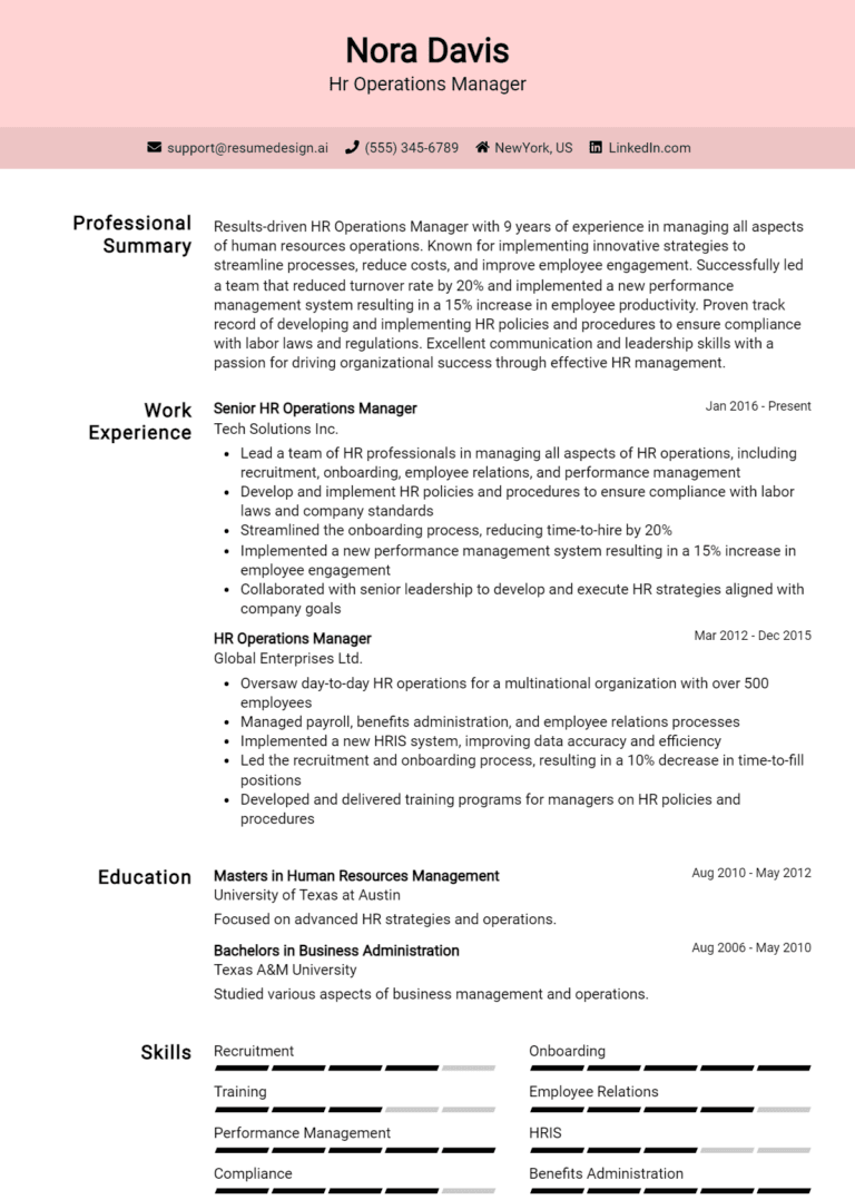 23 HR Operations Manager Resume Examples And Templates for 2025