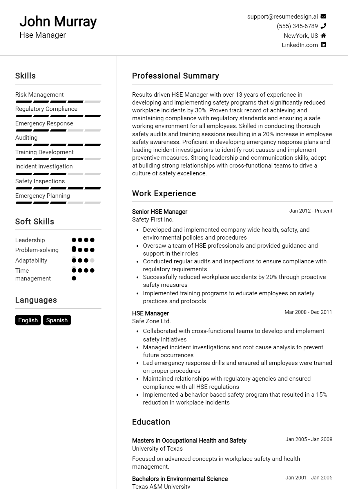 Hse Manager Resume Example