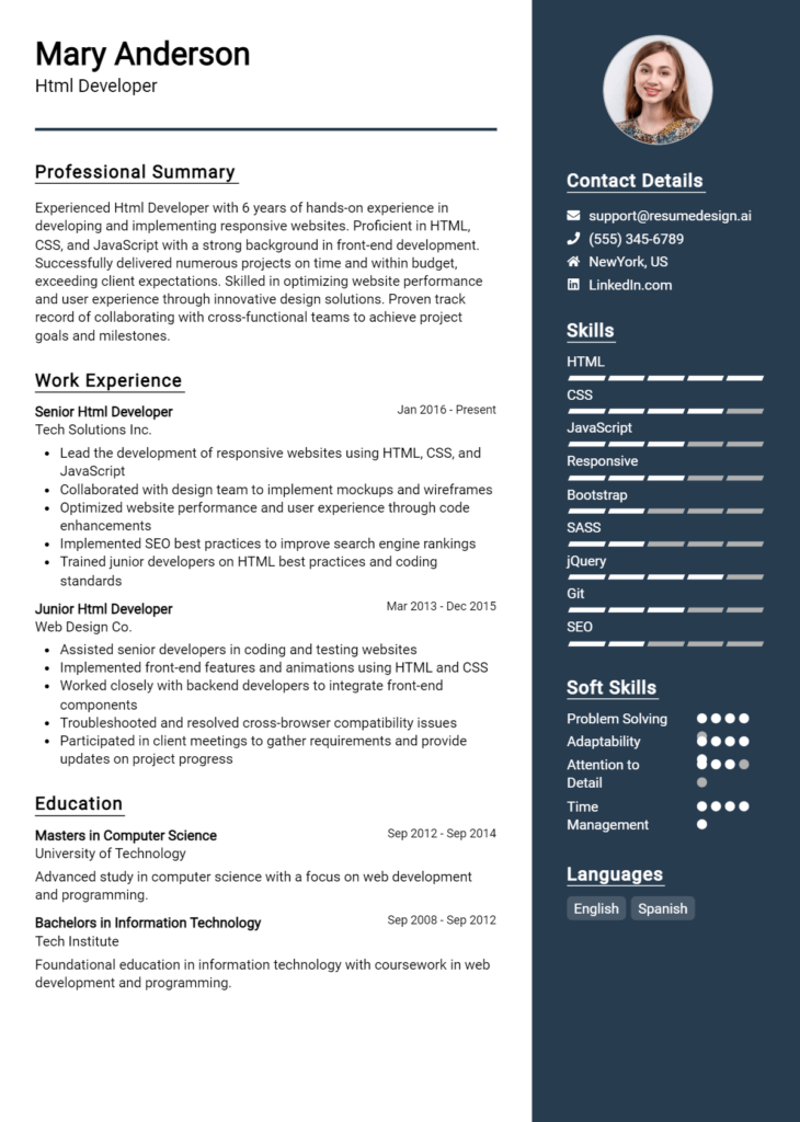 Html Developer Resume Example