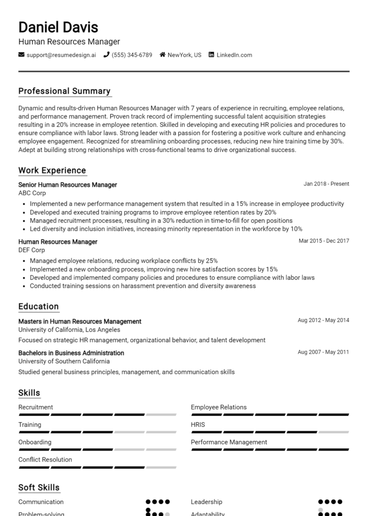 Human Resources Manager Resume Example