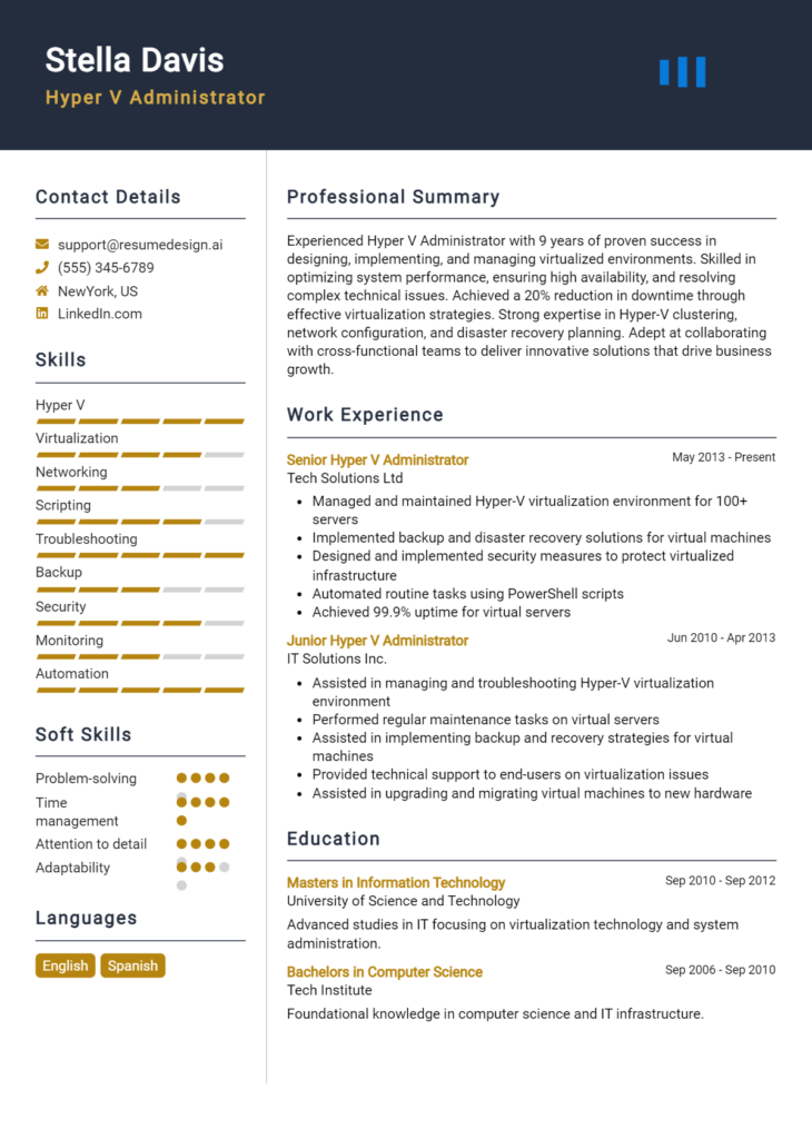 Hyper V Administrator Resume Example