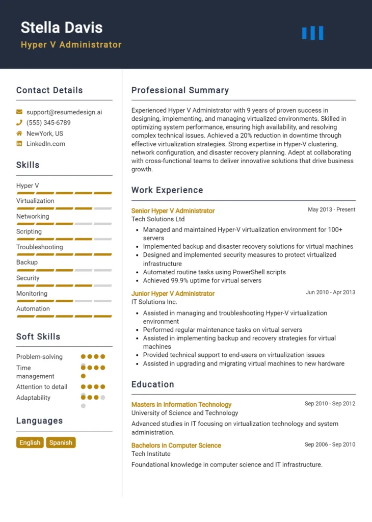 Hyper V Administrator Resume Example