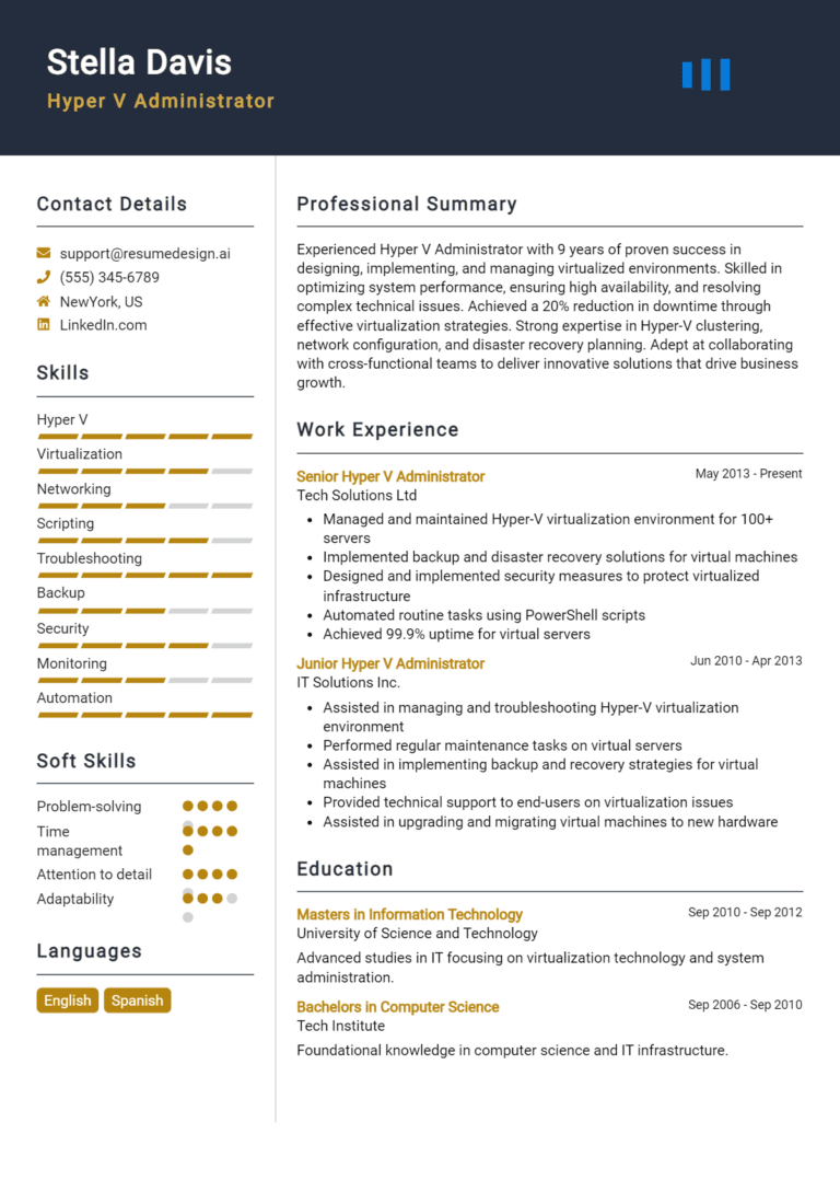 24 Hyper-V Administrator Resume Examples And Templates for 2025