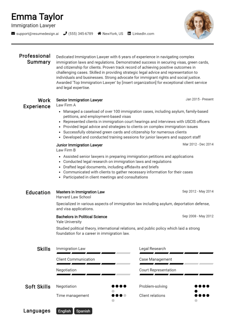 Immigration Lawyer Resume Example