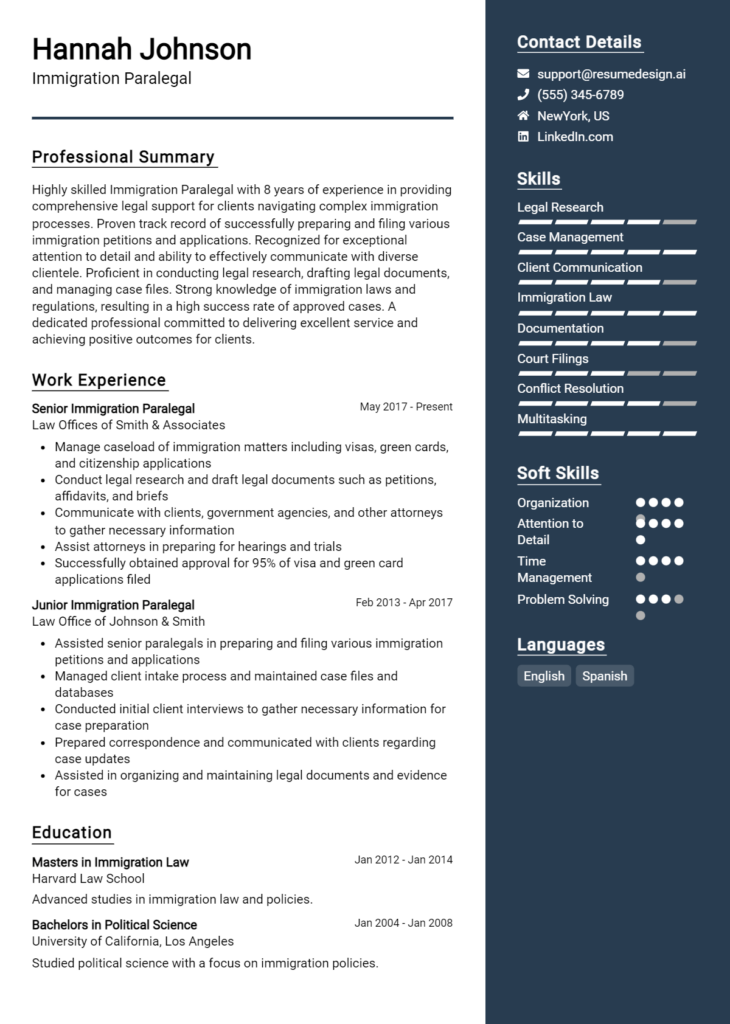 Immigration Paralegal Resume Example