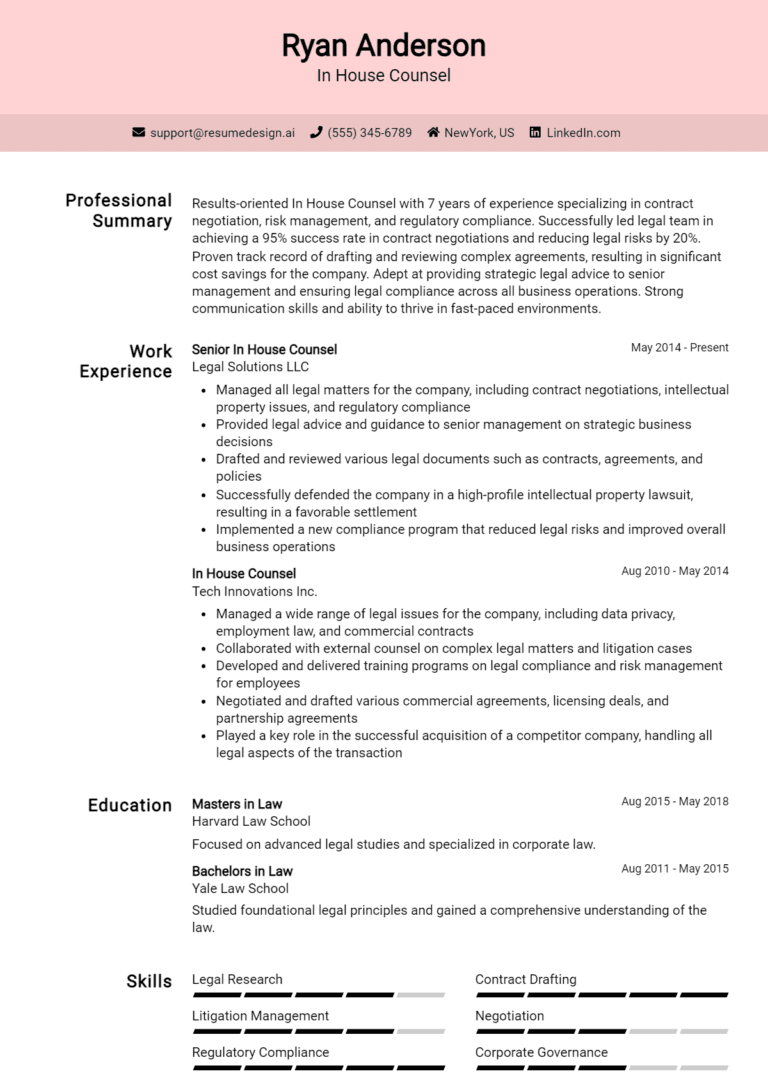 15 In-House Counsel Resume Examples And Templates for 2025