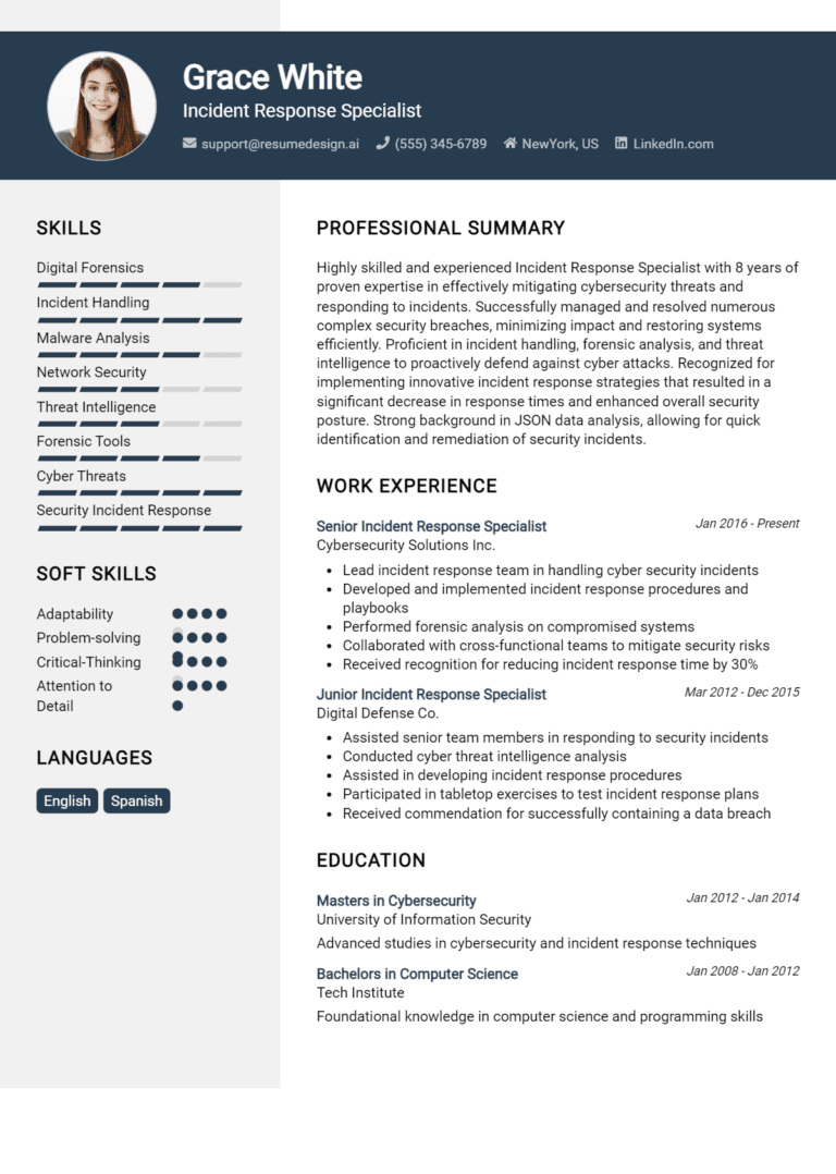 22 Incident Response Specialist Resume Examples And Templates for 2025: Best Tips