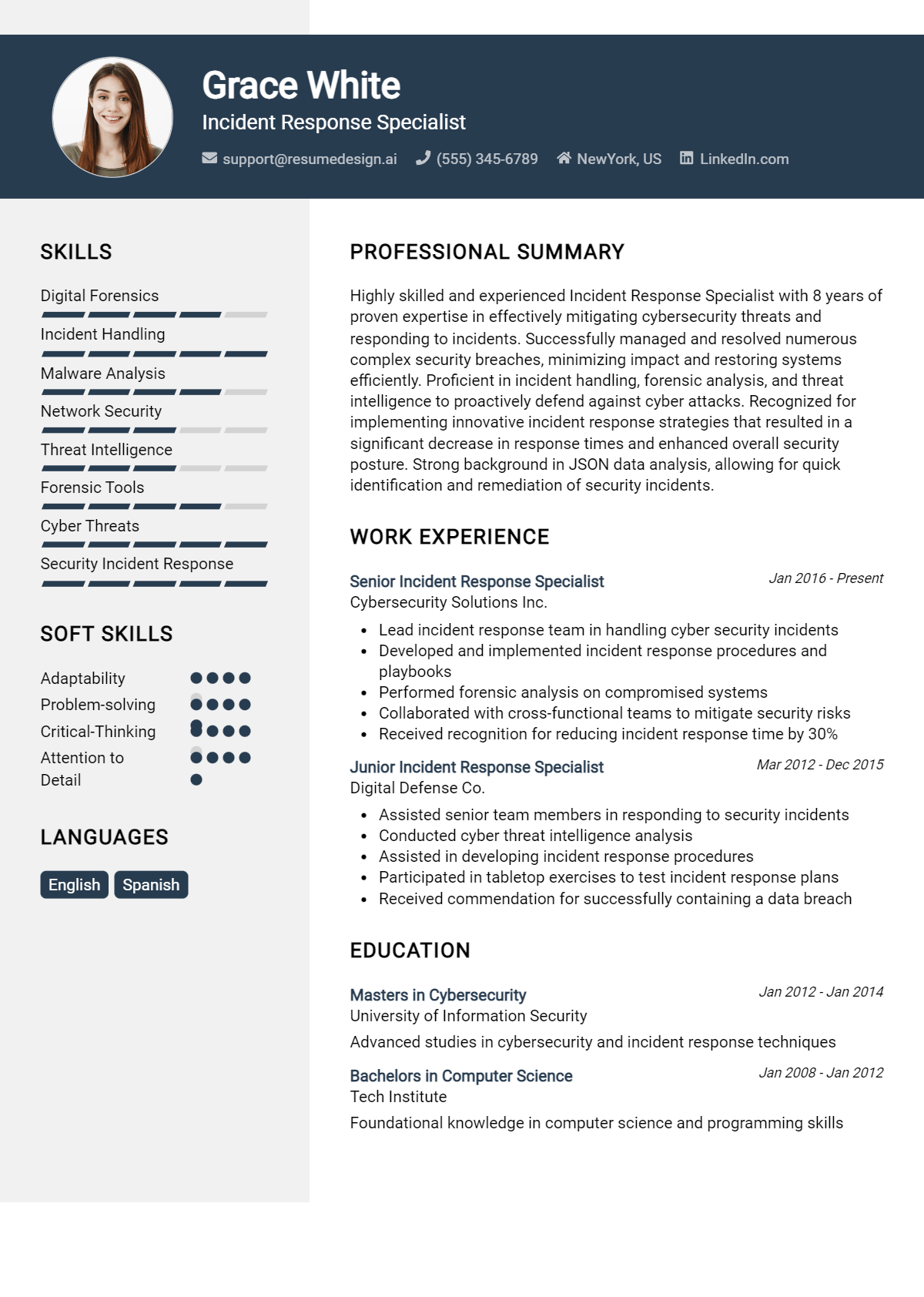 Incident Response Specialist Resume Example