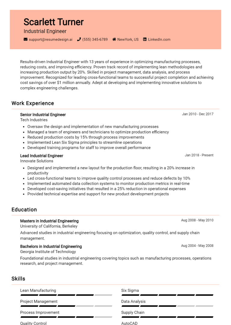 20 Industrial Engineer Resume Examples And Templates for 2025