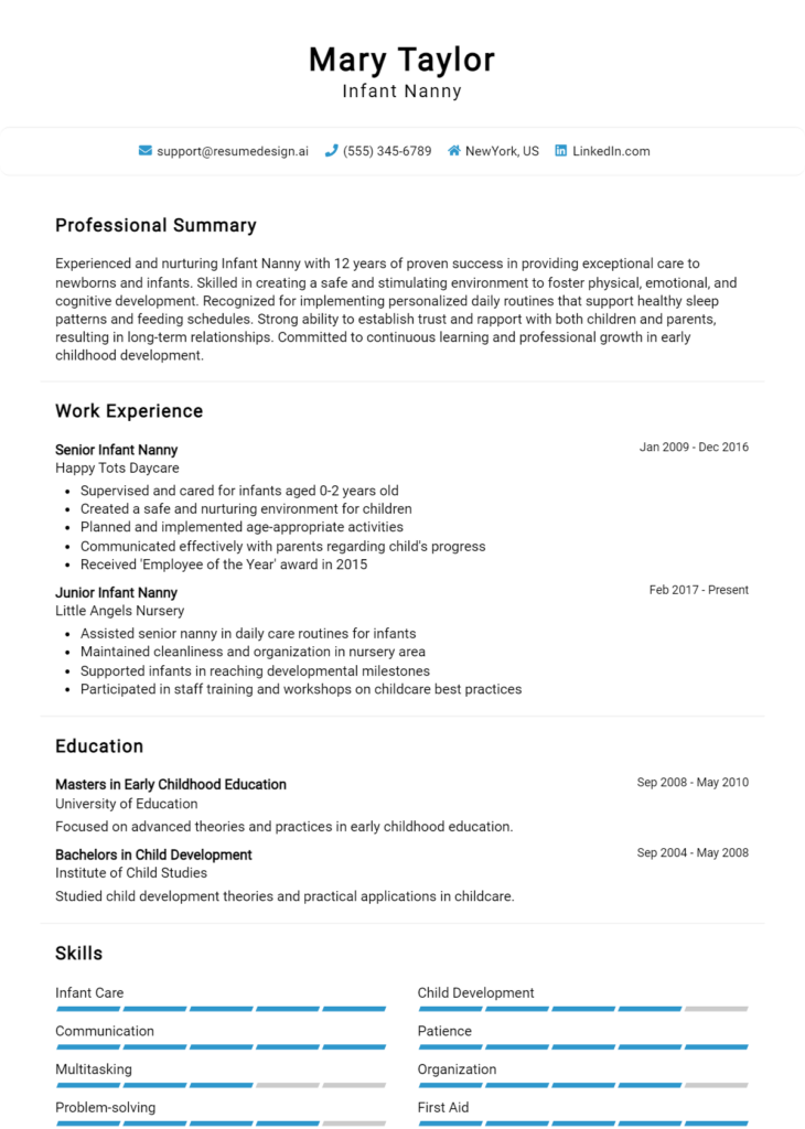 Infant Nanny Resume Example