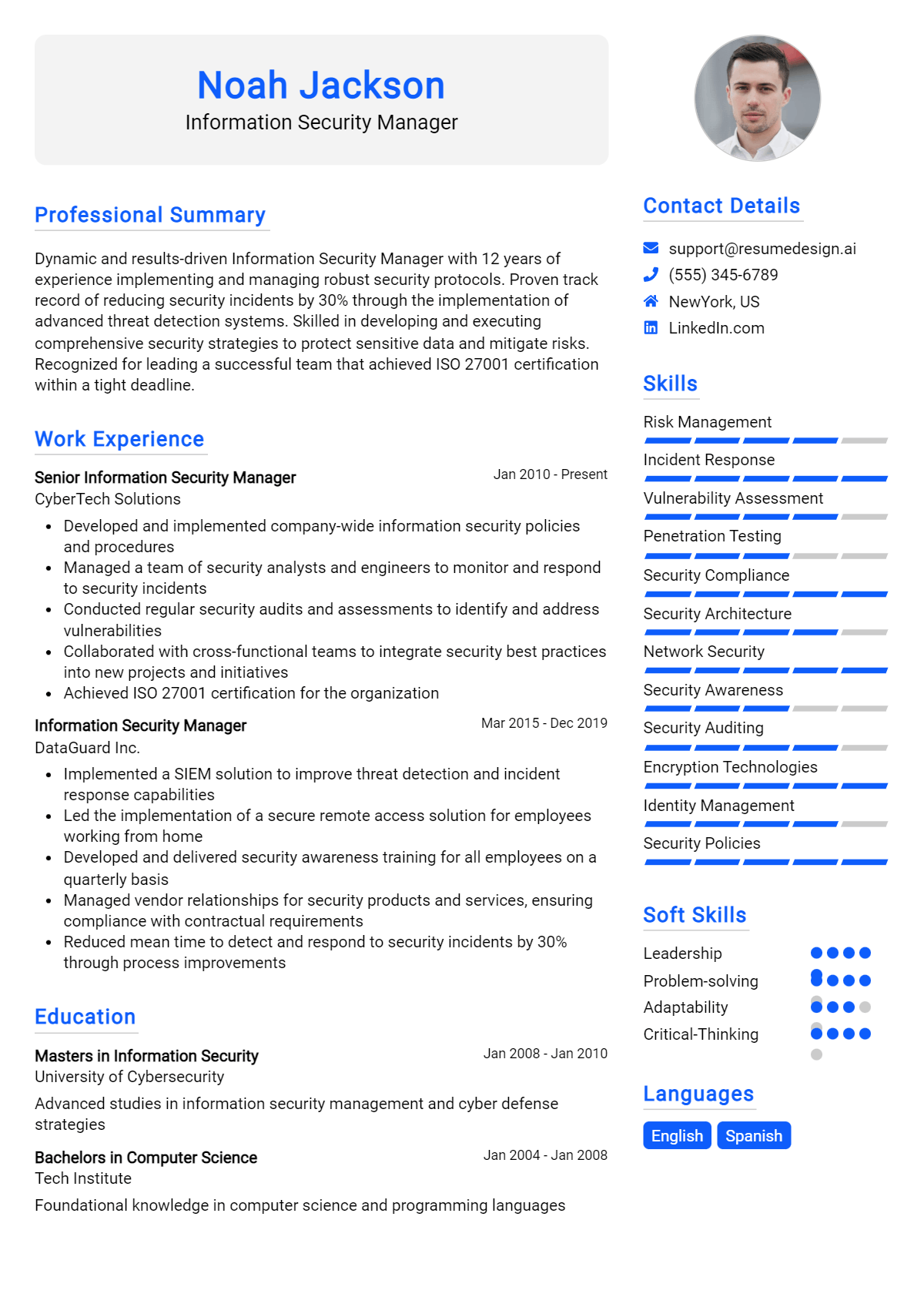 Information Security Manager Resume Example