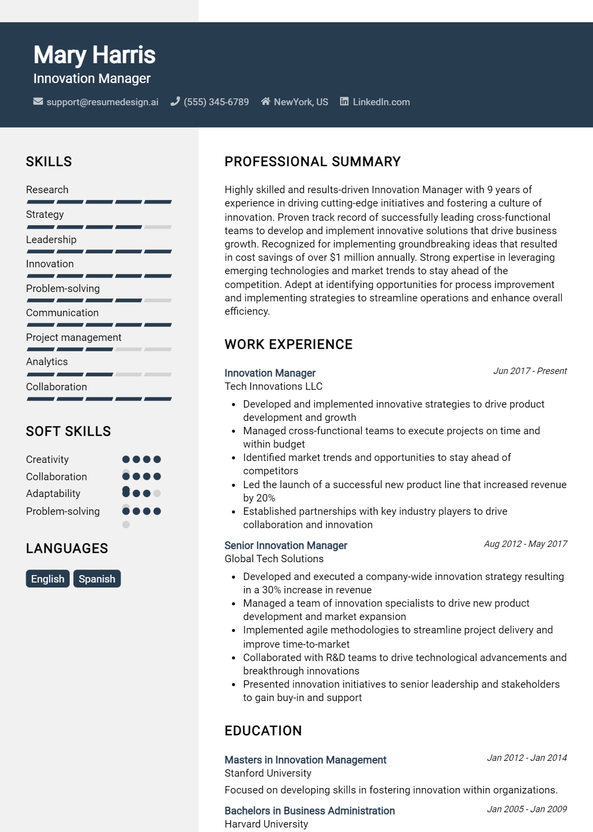 Innovation Manager Resume Example