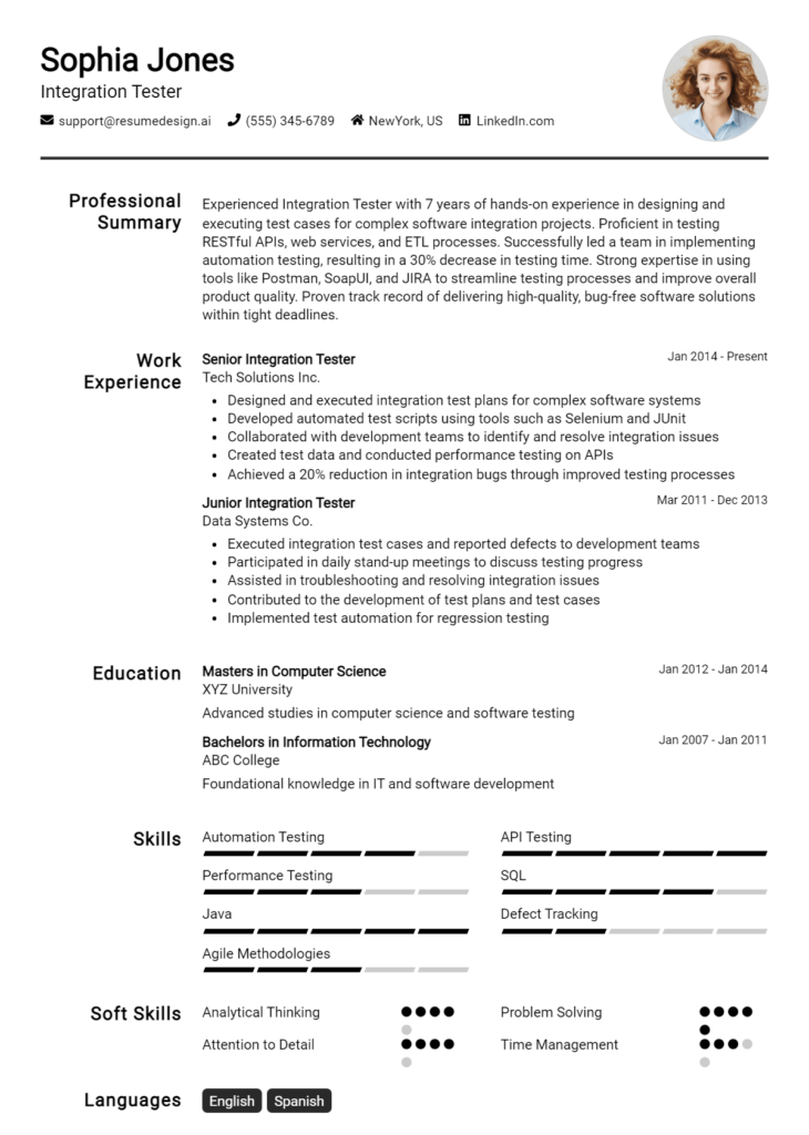 Integration Tester Resume Example