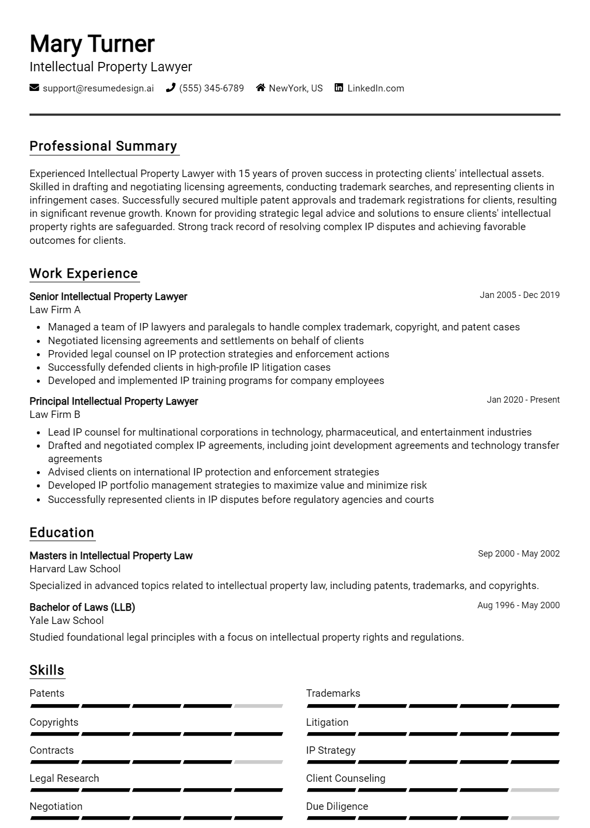 Intellectual Property Lawyer Resume Example