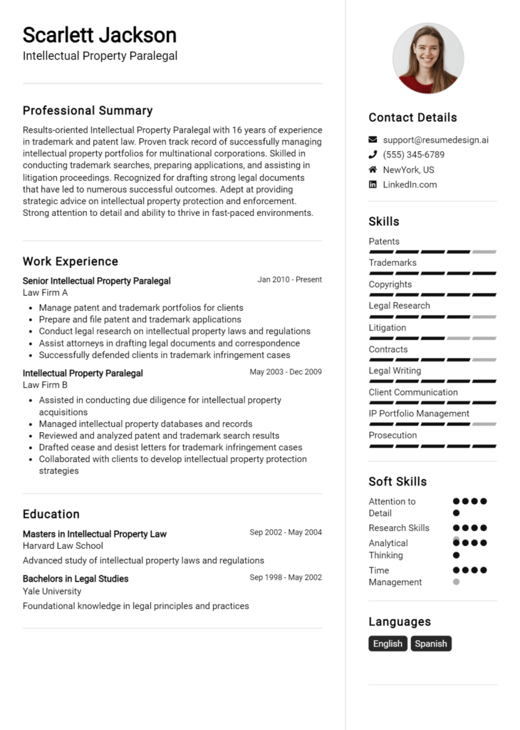 Intellectual Property Paralegal Resume Example