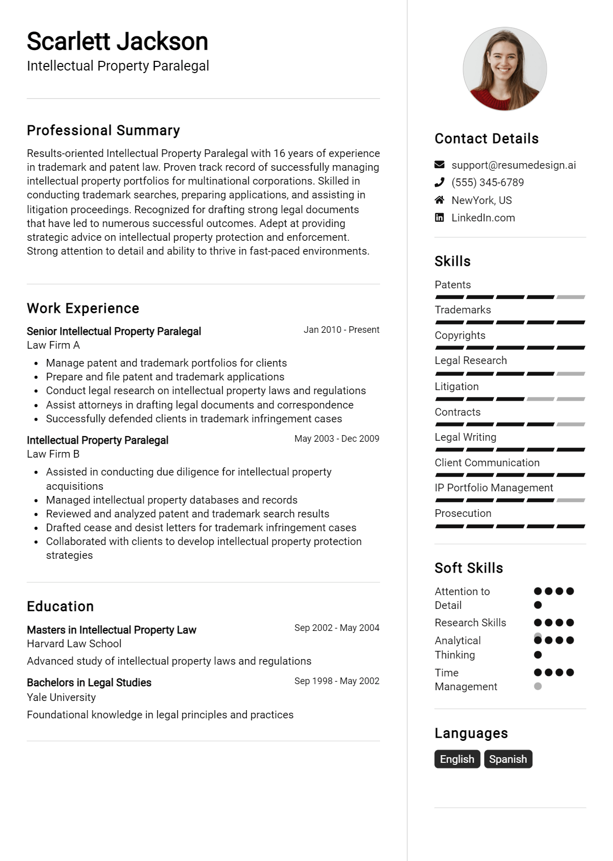 Intellectual Property Paralegal Resume Example