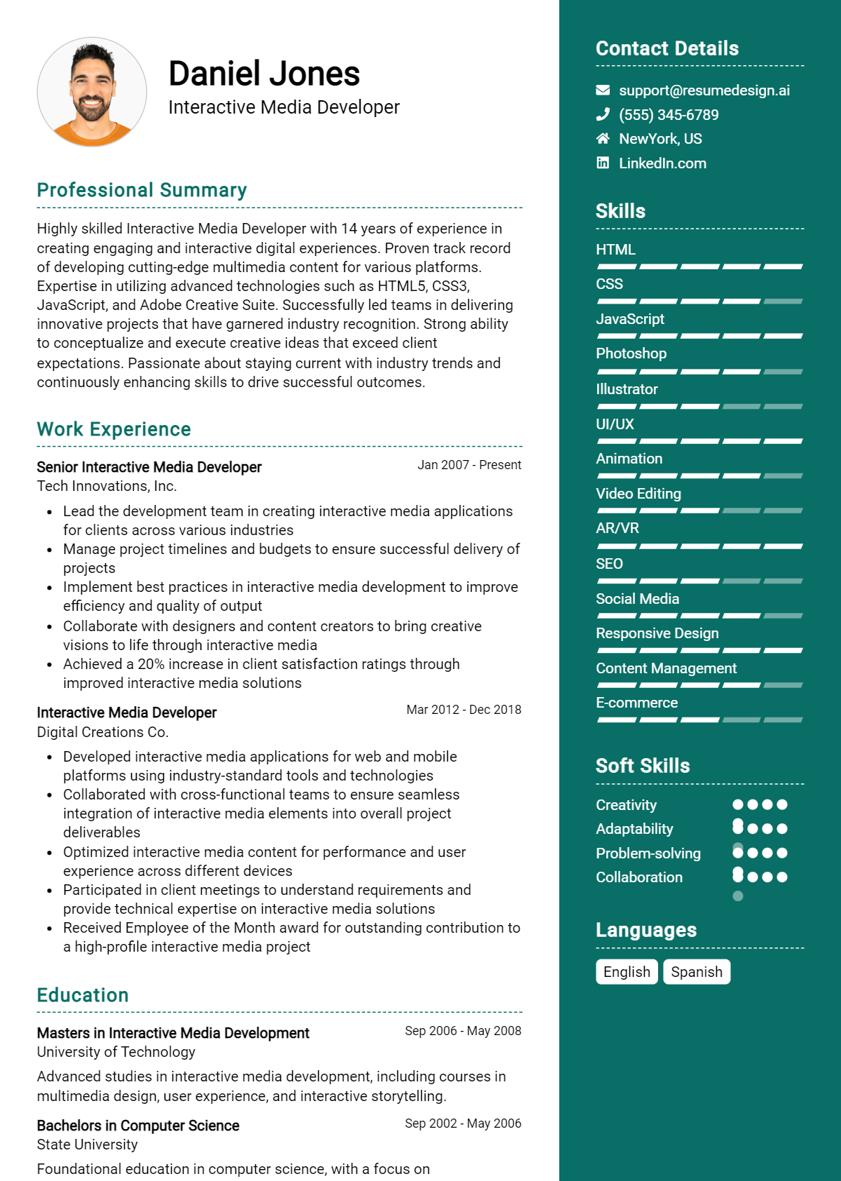 Interactive Media Developer Resume Example