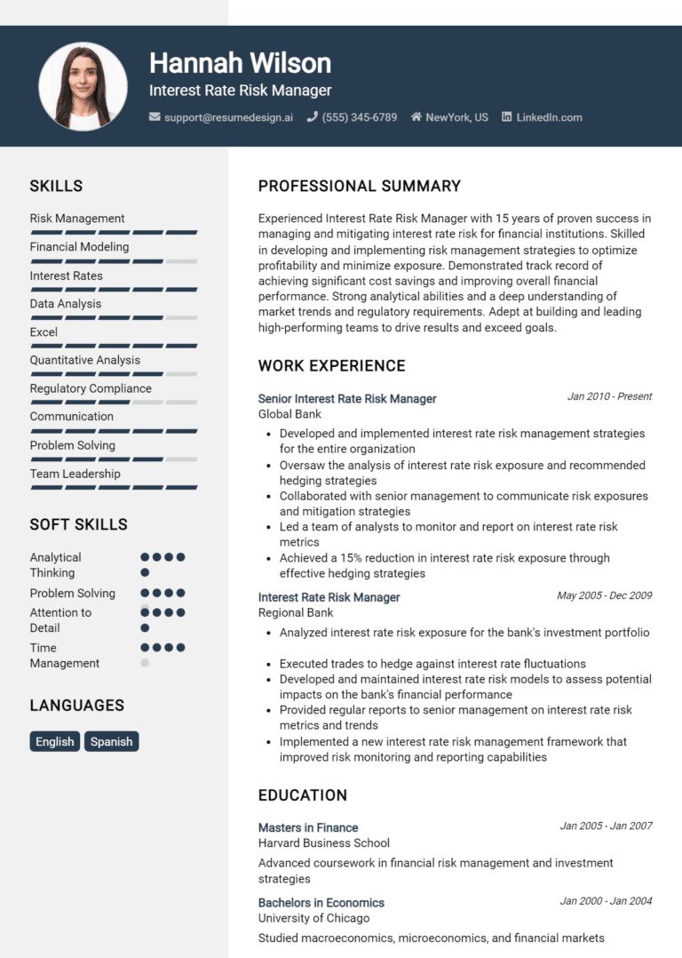 18 Interest Rate Risk Manager Resume Examples And Templates for 2025: Expert Tips